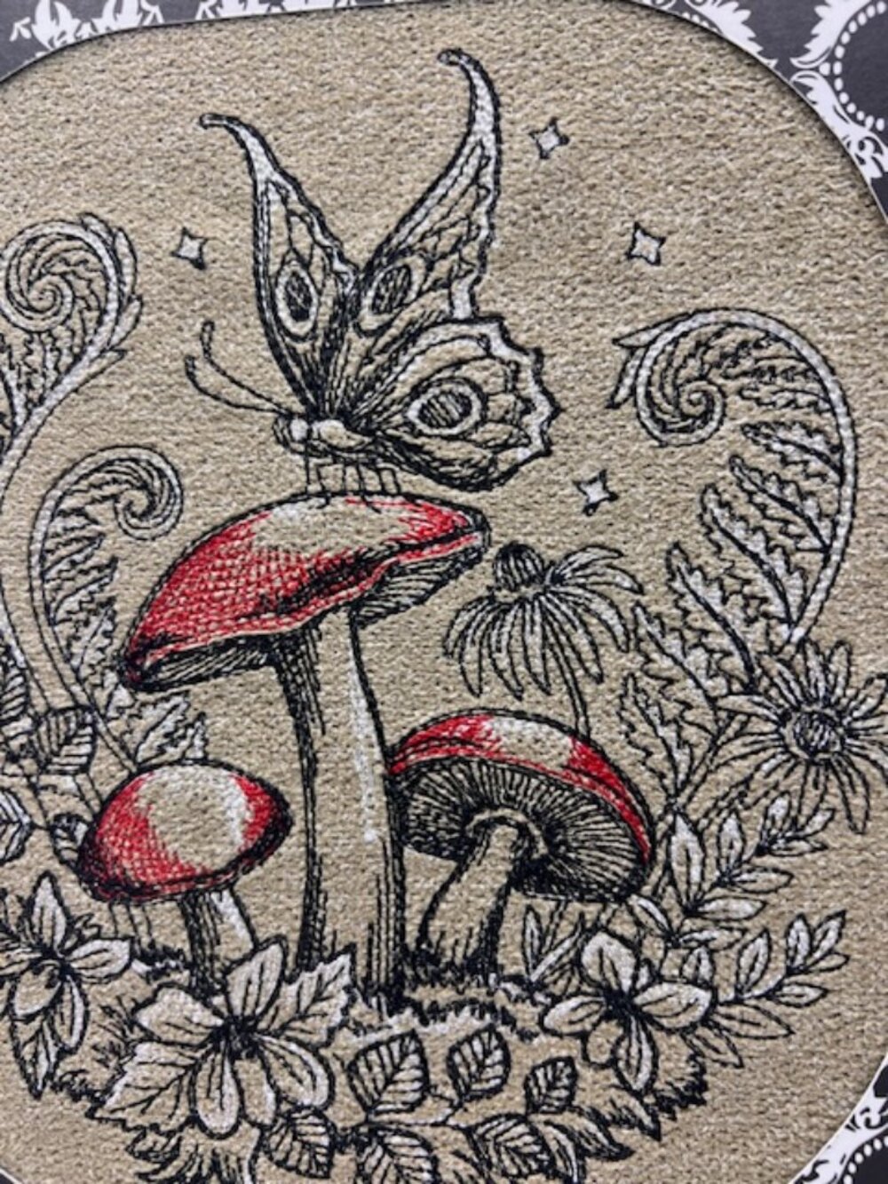 Homemade Butterfly On Mushroom Framed 8X10 Embroidery Art - Picture 4 of 6